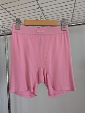 SKIMS Women's Pink High-Waisted Ribbed Boxer Shorts